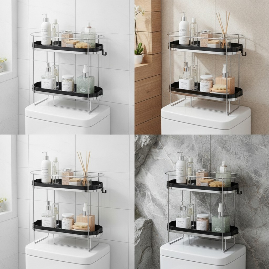 Giá lưu trữ over-the-Toilet Giá lưu trữ over-Toilet Kệ phòng tắm 2 tầng Dễ dàng làm sạch các khu vực