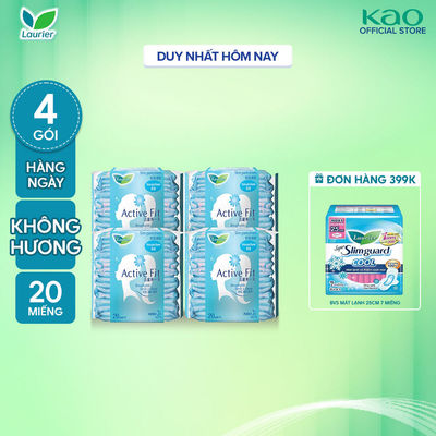 Combo 4 Băng vệ sinh hàng ngày Laurier Active Fit mềm mịn khô thoáng 20 miếng