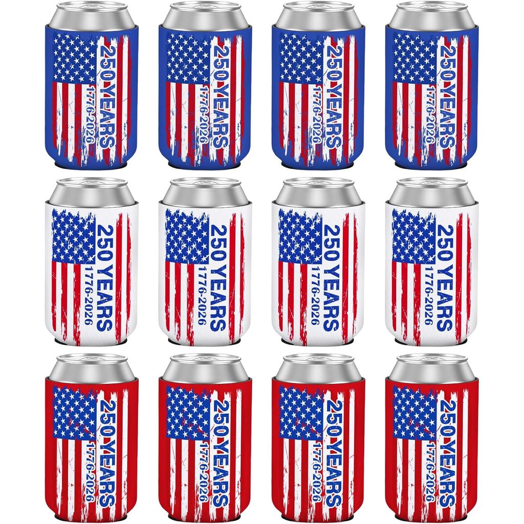 4th of July Can Cooler Tay áo kỷ niệm 250 năm Máy làm mát có thể cách nhiệt Phụ kiện 4th of July Vỏ 