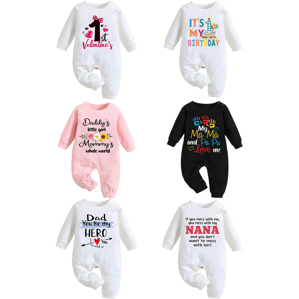 Hoạt Hình Hoạt Hình Handprint Bé Junesuit Xuân Thu Bé 0-June Áo Liền Quần Dài Tay Cotton Nguyên Chất