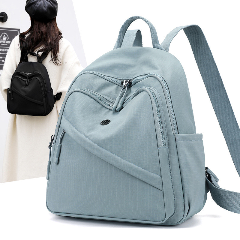 New women's backpack with large capacity, double zipper, fashionable casual backpack, versatile soli