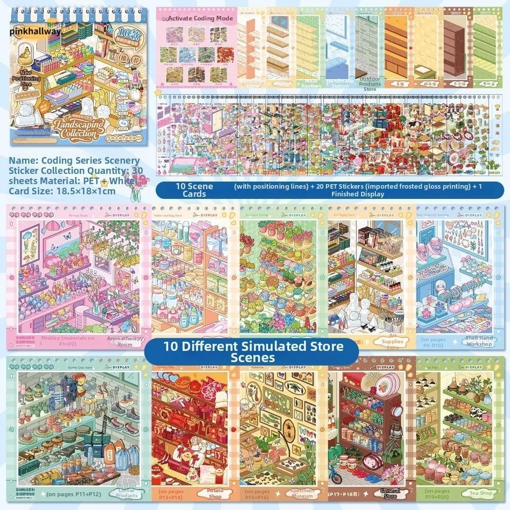 PINKHALLWAY Sticker Book, Store Series 30 Tờ Mini Scene Sticker, Chất Lượng Cao PET Die-cut Minh Họa