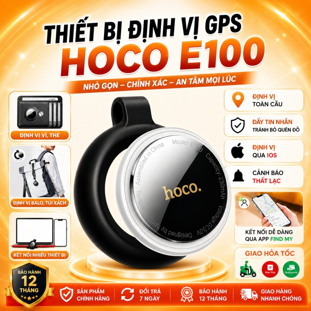 Thiết Bị Định Vị Hoco E100, Định Vị Xe, Tìm Đồ Vật, Người Già, Trẻ Em, Thú Cưng, Dành Cho iOs