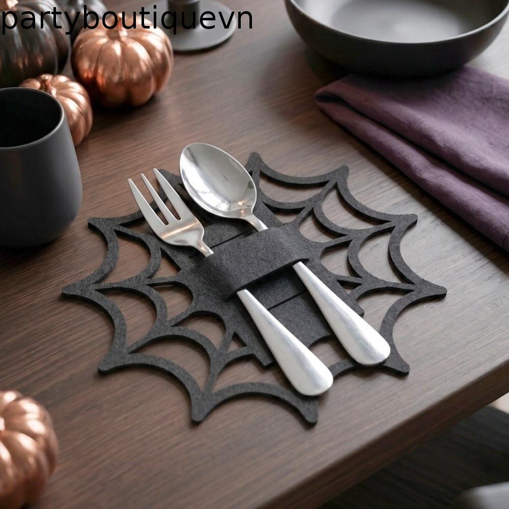 PHẦN 12 CÁI Halloween Spider Web Dao Kéo Bao, Túi Dao Kéo Dơi Đen Di Động, Đũa Trang Trí Sáng Tạo Ta