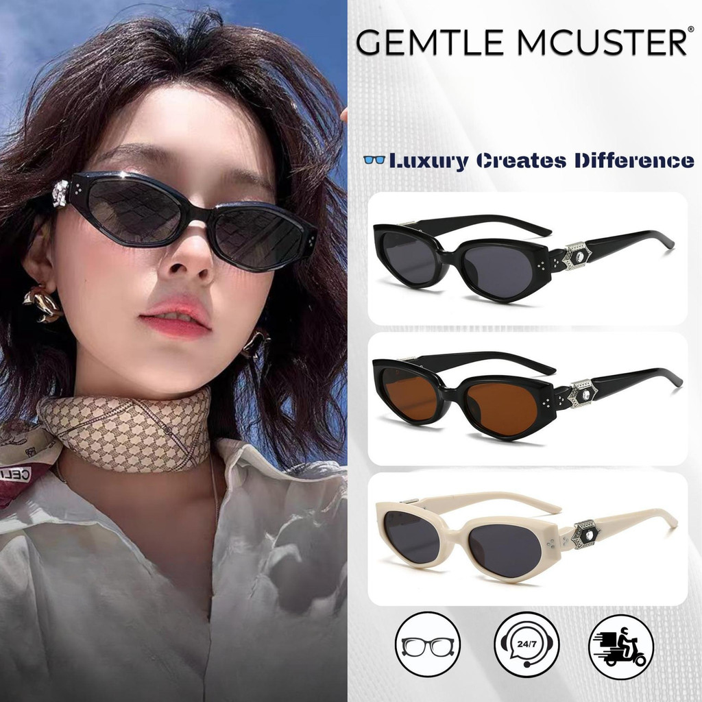 GEMTLE MCUSTER Kính Râm Mắt Mèo 2131 Màu Xám Khung Đen Chống Tia UV400 Unisex Toàn Khung Nhựa Kim Lo