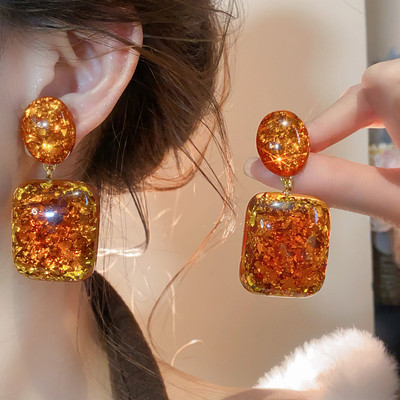 Pinkdudu Hổ Phách Hình Học Mặt Dây Chuyền Thả Bông Tai Retro Tối Giản Dangles Cao Cấp Nhỏ Lô Trang Sức Cho Nữ PD2559