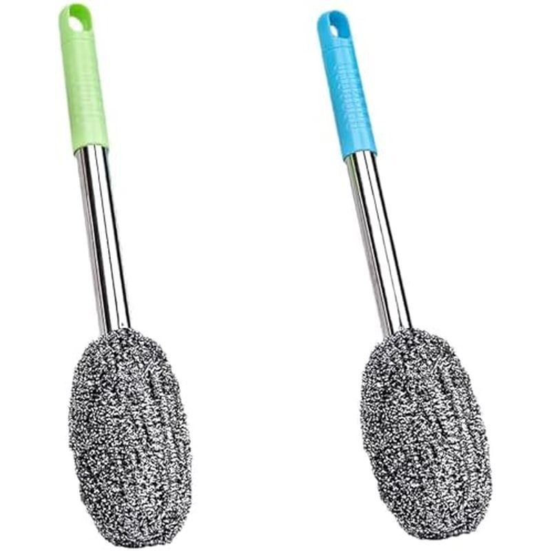 Long Handle Steel Wire Ball, 2 Pcs 12.5 Inch Stainless Steel Ball Brush for Pot, Bottle and Closesto