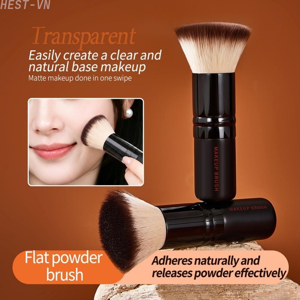 Wood Handle Aluminum Tube Flat Brush for Foundation and Loose Powder Application