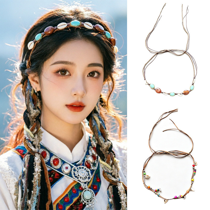 Preferred#Tibetan ancient-style headwear, exotic ethnic minority-style forehead chain, Bohemian turq