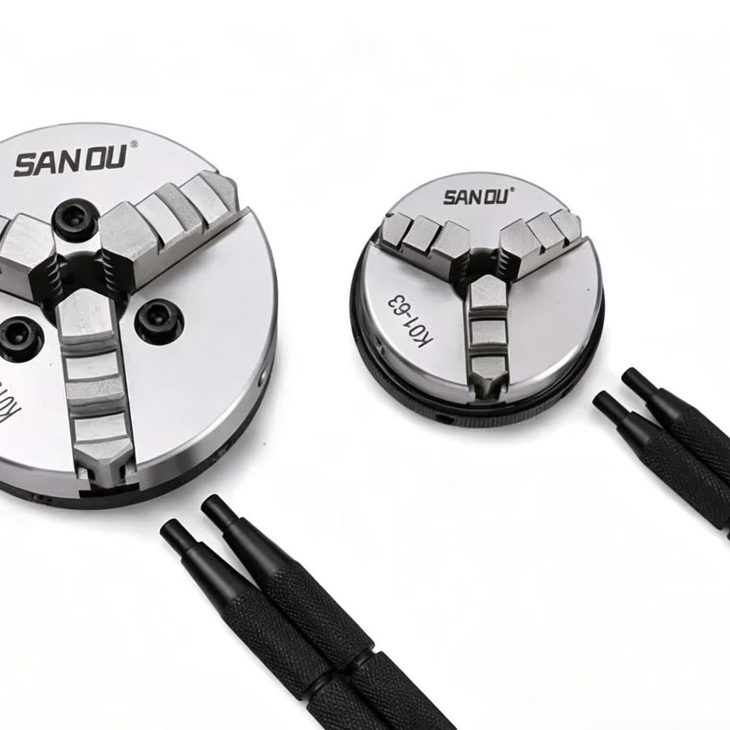 Mâm cặp 3 chấu tự định tâm siết tay Sanou K01-50/63/80B/100B Chiết Giang chính hãng, giao nhanh
