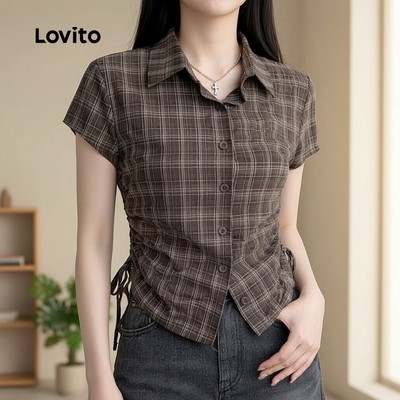 Lovito Phong cách thường ngày Áo khoác blazer nữ dáng suông đơn giản cho mùa xuân hè L155ED859