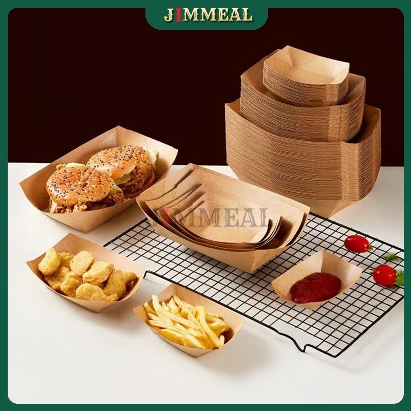 Combo 50 Khay Giấy, Đĩa Giấy Kraft Dáng Thuyền JIMMEAL Đựng Thực Phẩm, Đồ Ăn Nhanh, Gà Rán Đa Năng