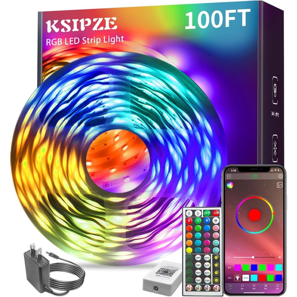 Đèn LED dải KSIPZE 100ft RGB Music Sync Đổi màu Đèn Led với điều khiển ứng dụng thông minh Đèn LED t