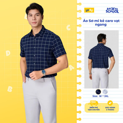Áo Sơ-mi YODY áo sơ mi nam ngắn tay kẻ caro vạt ngang regular TRA - MOSS26A008