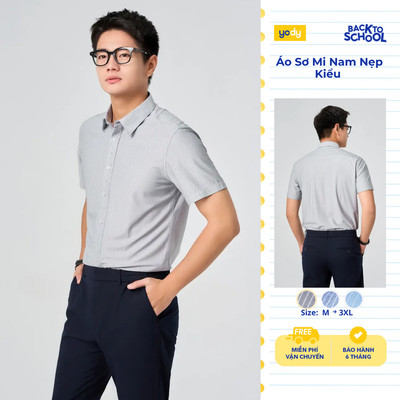 Áo sơ mi nam YODY cộc tay nẹp kiểu họa tiết kẻ sọc TRA - MOSH25S081
