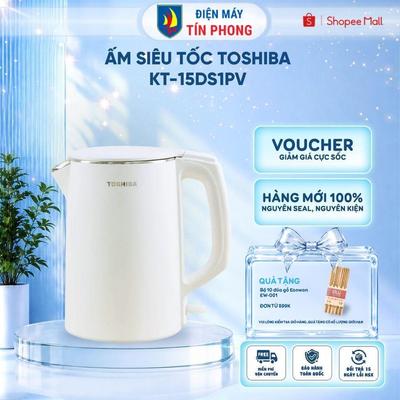 Ấm siêu tốc Toshiba KT-15DS1PV - 1.5 lít - Thân vỏ 2 lớp cách nhiệt -Hàng chính hãng -Bảo hành 1 năm