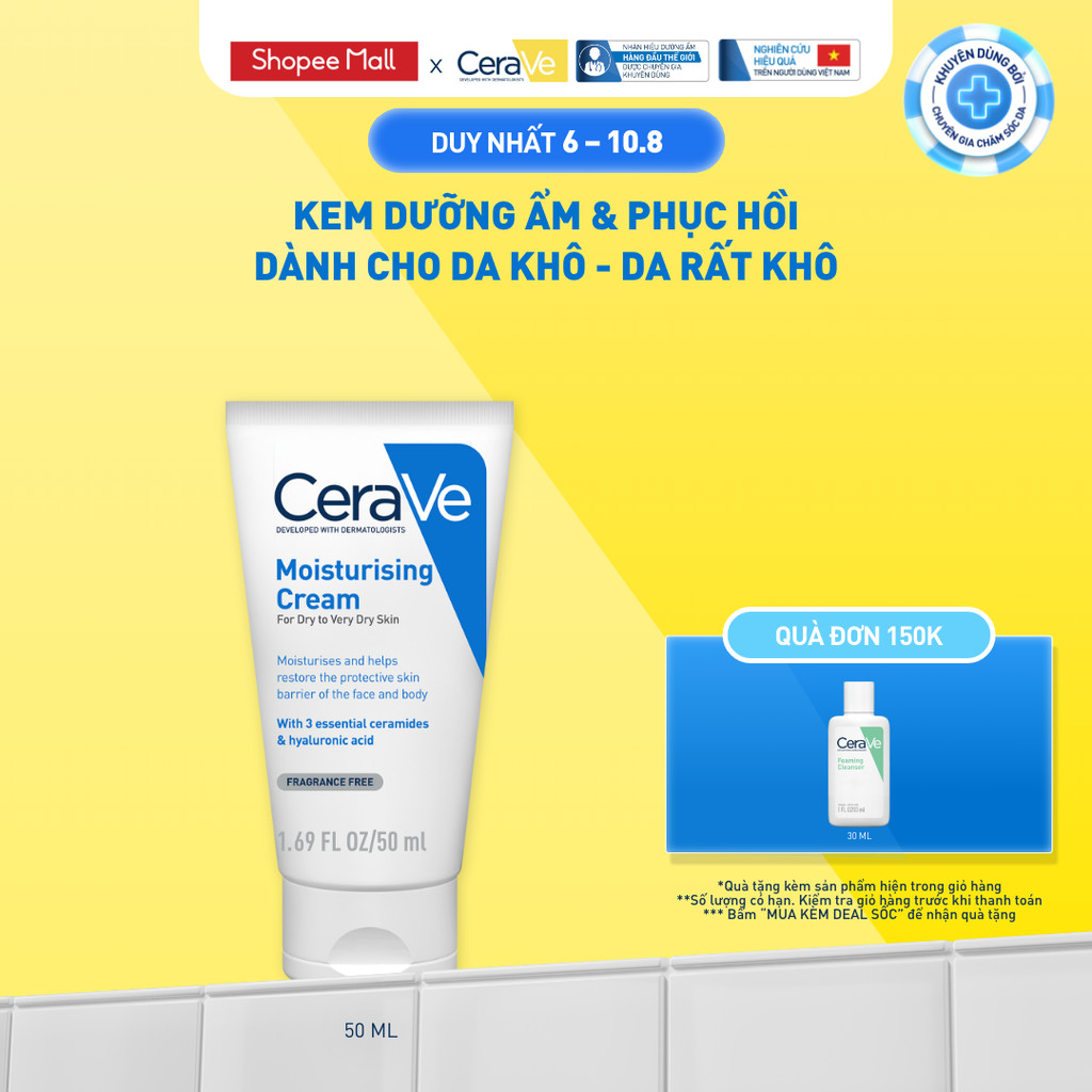 Kem dưỡng ẩm phục hồi chuyên sâu và giữ da ẩm mịn suốt 48H CERAVE MOISTURISING CREAM 50ML