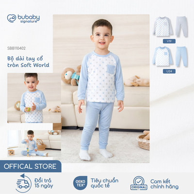 Bộ quần áo dài tay cổ tròn Soft World BU Baby, bộ dài thu đông, bộ dài bé trai bé gái | SBB110402