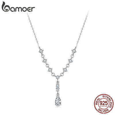 Vòng Cổ Bạc Bamoer 925 1CT Lê-Cut Moissanite Trang Sức Quà Tặng Cho Nữ