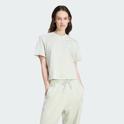 adidas Phong cách sống Áo Crop Top Single Jersey 3 Sọc Essentials Nữ màu xanh lá IY4228
