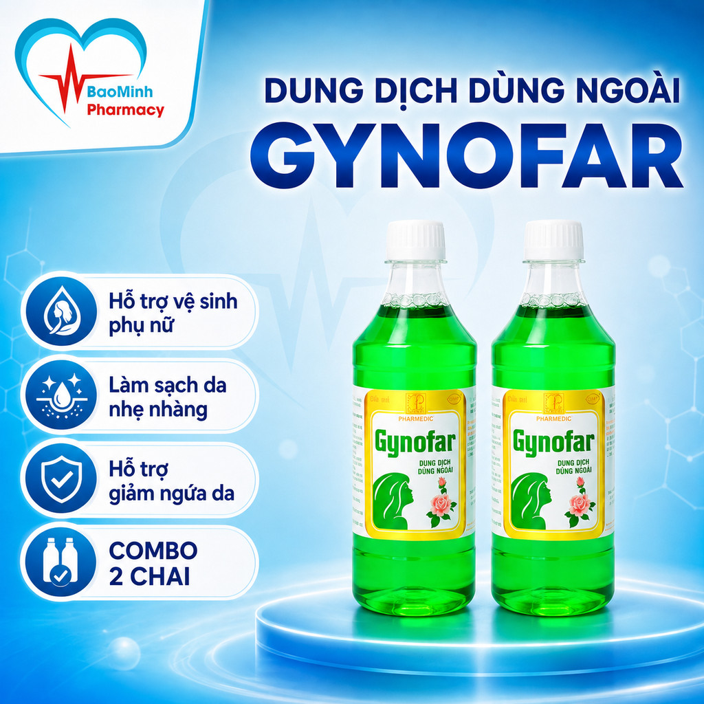 Combo 2 GYNOFAR Dung Dịch Vệ Sinh Nữ, Hỗ Trợ Trị Mụn Lưng, Viêm Nang Lông Hiệu Quả - Chai 500ml