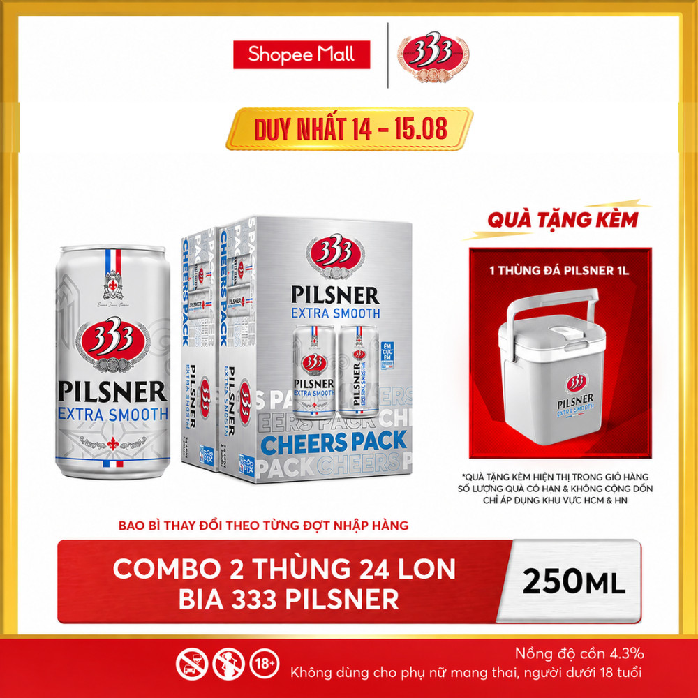 Nồng độ cồn 4.3% - Combo 2 Thùng 24 Bia 333 Pilsner 250ml