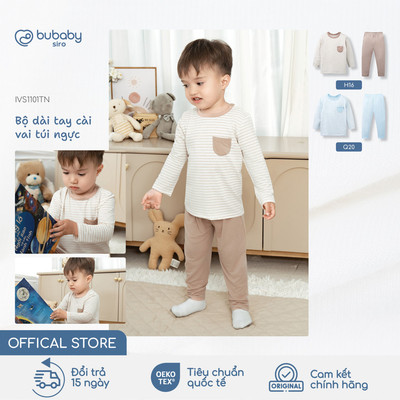 Bộ quần áo dài tay túi ngực BU Baby, bộ dài tay trẻ em, bộ dài bé trai ấm áp, bộ ngủ | IVS1101TN