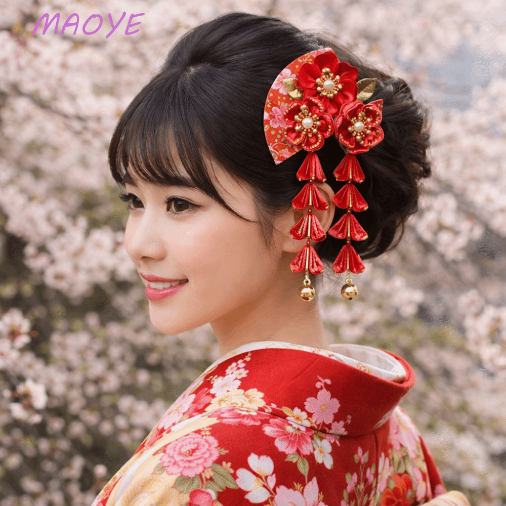 CỬAAHÀNG Mũ kimono Nhật Bản, Kẹp tóc bằng vải tua rua hoa, Phụ kiện tóc đơn giản cho bé gái Hanfu Fa