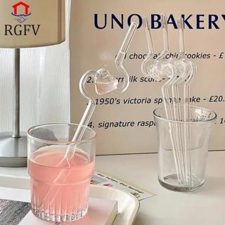 Ống hút thủy tinh hình trái tim RGFV, Ống hút thủy trái tim yêu chịu nhiệt có thể tái sử dụng, Đồ dùng dự tiệc Phụ kiện thanh trong suốt Quà tặng ống hút nước ép ngày lễ nhân