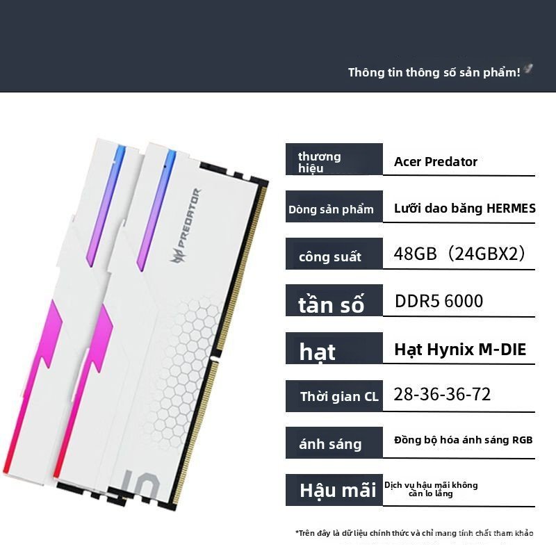 Bộ RAM DDR5 Predator 48G 6000MHz RGB Ice Blade hiệu năng cao cho PC
