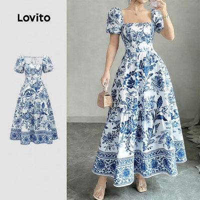 Lovito Kỳ nghỉ Đầm Mùa Xuân/Hè đầm xanh dương cho nữ LK5ED210