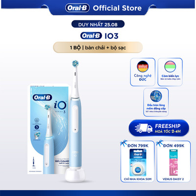 [KOL] Bàn Chải Điện Oral B iO3 Làm Sạch Sâu Từng Kẽ Răng,Công Nghệ Chuyển Động 360 Độ, Nhập Khẩu Đức