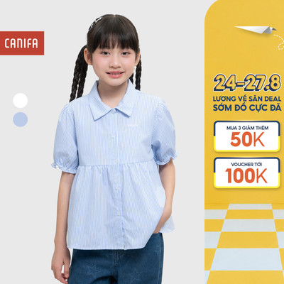 Áo sơ mi bé gái CANIFA dáng babydoll cộc tay cổ bẻ 1TH26S001