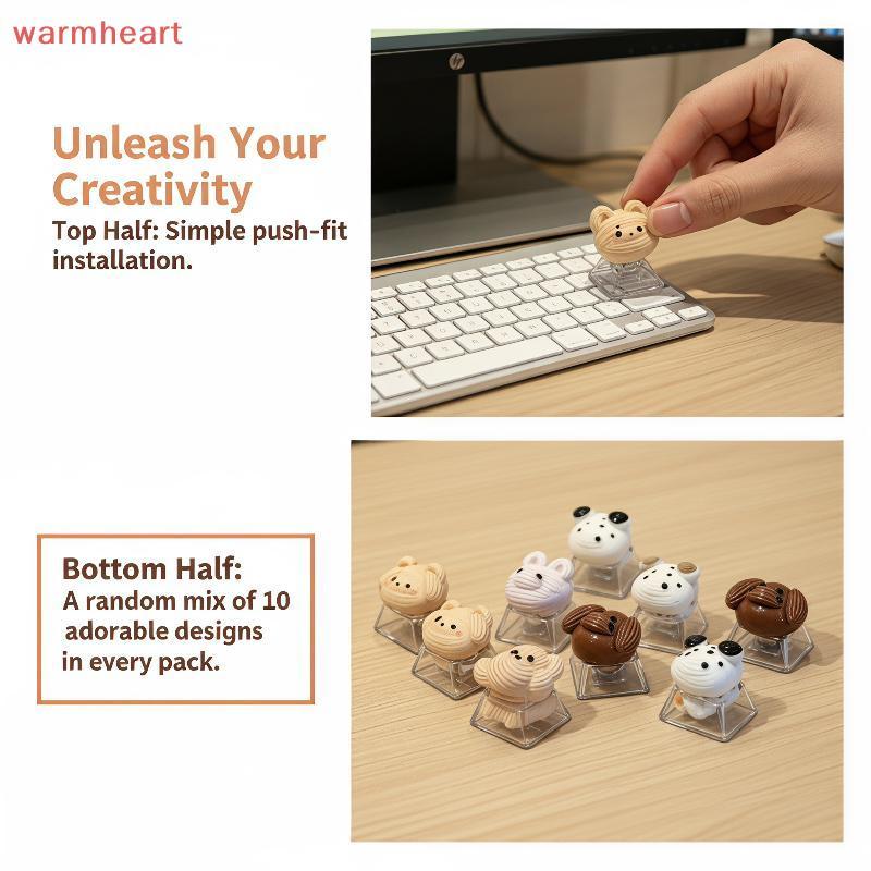 (warmheart) Creamy Kawaii Animal Keycaps 10 CÁI Vỏ chìa khóa đa năng hình chữ thập 3D cho bàn phím c