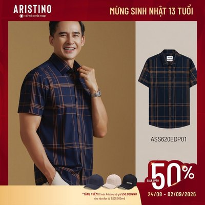 (Mới) Sơ Mi Nam Ngắn Tay Aristino Thiết Kế Slim Fit Kẻ Cam Ôm Vừa Vặn Nam Tính ASS620EDP01