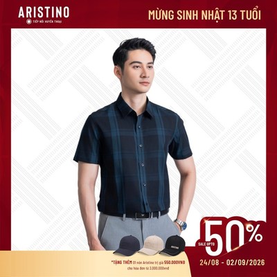 Áo sơ mi nam tay ngắn ARISTINO slim fit ôm vừa, tôn dáng nam tính ASS008AZ