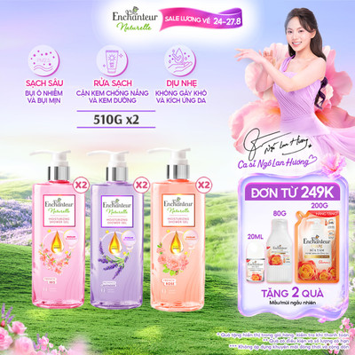 Combo 2 Sữa tắm dưỡng da thiên nhiên Pháp Enchanteur Naturelle hương hoa Lavender/Iris/Rose da thơm mịn sức sống 510g