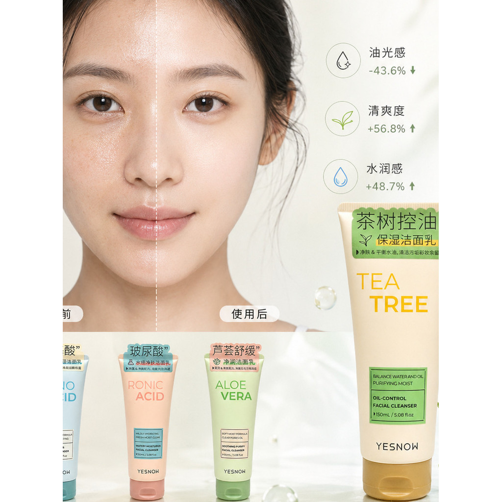 Yingxue YESNOW Amino Acid Cleanser Aloe Soothing Tea Tree Oil Control Hyaluronic Acid Water Facial C