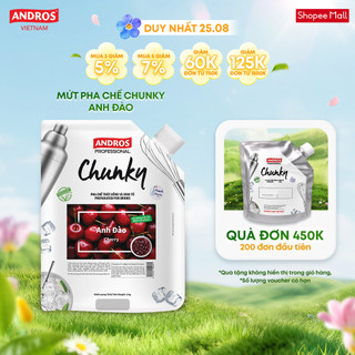 Mứt trái cây pha chế anh đào - có miếng trái cây thật - nguyên liệu pha chế - andros chunky - 1kg