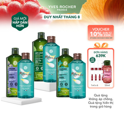 Combo dầu gội không sulfate Yves Rocher và sữa tắm gội 2 trong 1 hương hoa Tiaré Monoi 300mlx400ml