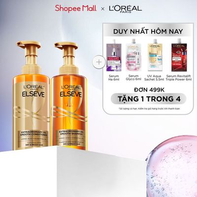 Bộ gội xả dưỡng tóc suôn mượt cao cấp L'Oreal Paris Extraordinary Oil Smooth 440ml x2