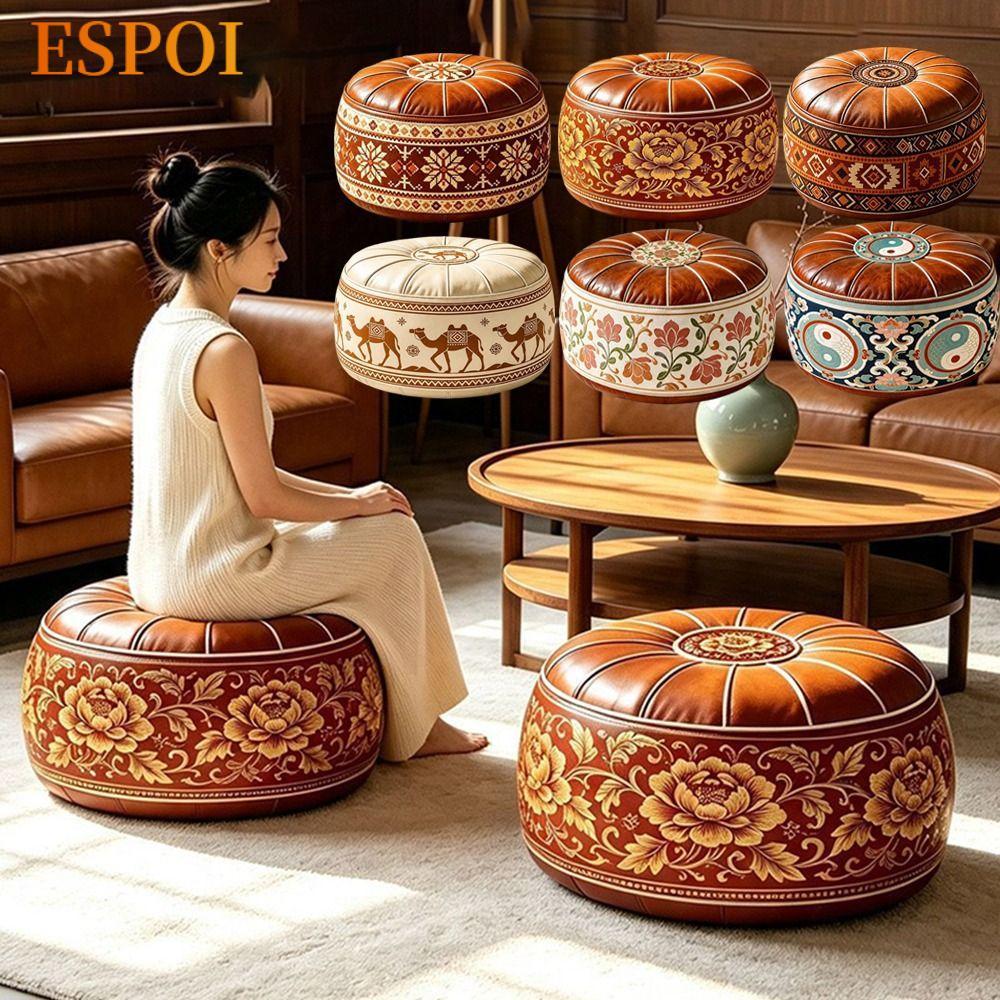 ESPOI Storage Ottoman, Da PU Phong Cách Ma-rốc Có Thể Lấp Đầy Ottoman Pouf, Hình Tròn Thêu Họa Tiết 