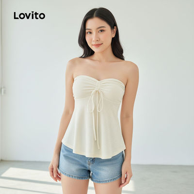 Áo sát nách Lovito Kỳ nghỉ trơn xếp ly dáng rủ phong cách cho nữ L125AD284