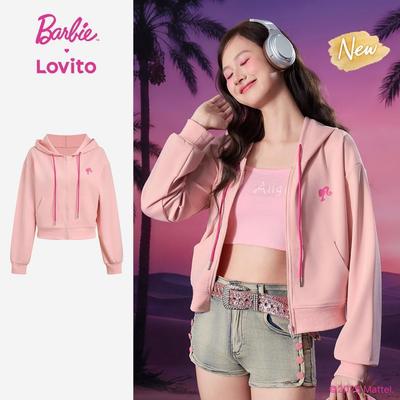 (New Arrival) Barbie™ X Lovito Áo Khoác Nữ Hồng Đông/Thu Tay Dài Có Mũ Phối Màu Khóa Zipper LBL5AD022