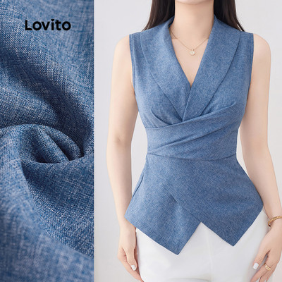 (thanh lịch) Lovito Áo Tank Top Bất Đối Xứng Xếp Ly Xuân Hè Xanh Tank Top Dành Cho Nữ L135ED203
