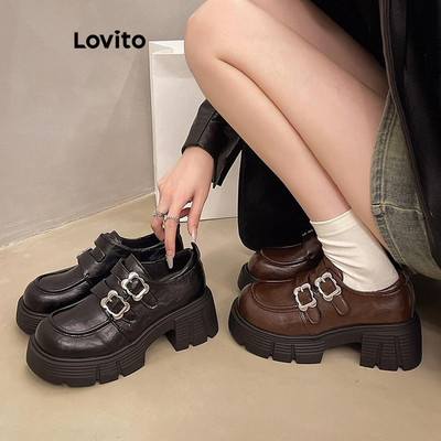 Lovito Giày Mary Janes Cổ Điển Phong Cách Hàn Quốc Đơn Giản Ngọt Ngào Đế Dày Quai Đôi Kiểu Anh Phù Hợp Với Sinh Viên Giày Mary Jane Cho Nữ LFA58274