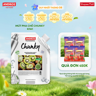Mứt Trái Cây Pha Chế Kiwi - Có miếng trái cây thật - Nguyên liệu pha chế - ANDROS CHUNKY - 1kg