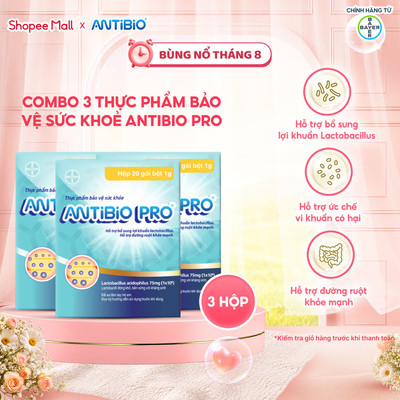Combo 3 Thực Phẩm Bảo Vệ Sức Khỏe ANTIBIO PRO Hỗ Trợ Bổ Sung Lợi Khuẩn, Cân Bằng Hệ Vi Sinh Hộp 20 Gói x 1g x3