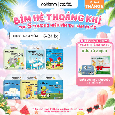 Combo 3 Bịch Tã/Bỉm Quần NABIZAM ULTRA THIN 4 Mùa Mỏng Mềm Hơn, Thấm Hút Nhanh Hơn Size Cho Bé 6-24kg