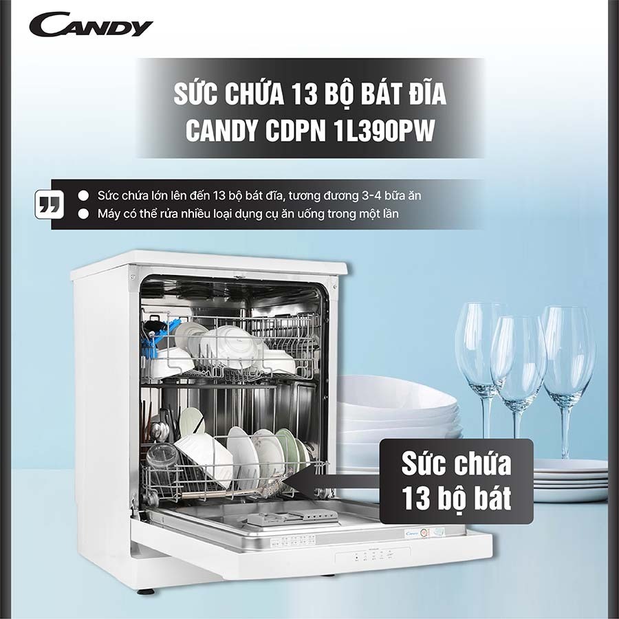 🌟 Máy rửa bát 13 bộ Candy CDPN 1L390PW - Bảo hành 2 năm, Hàng chính hãng